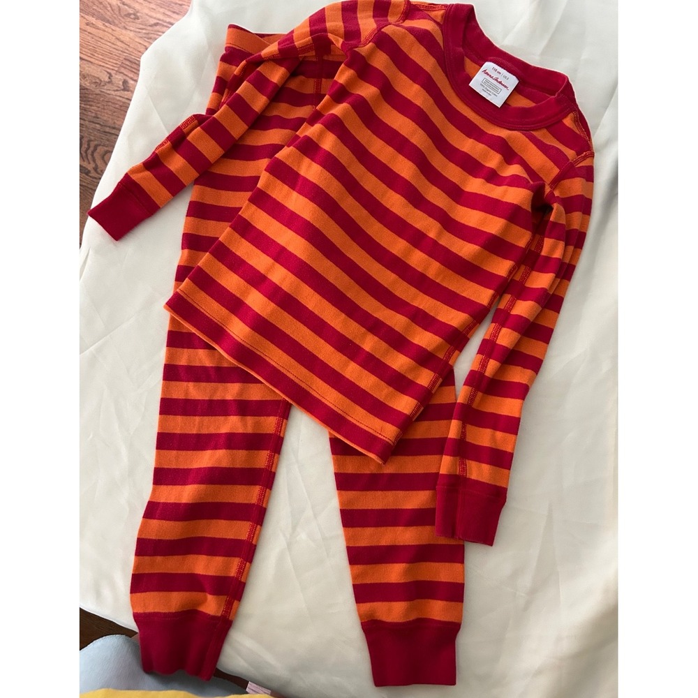 Hanna Andersson Size 5 110 Organic Cotton Orange Red Striped Pajama Set